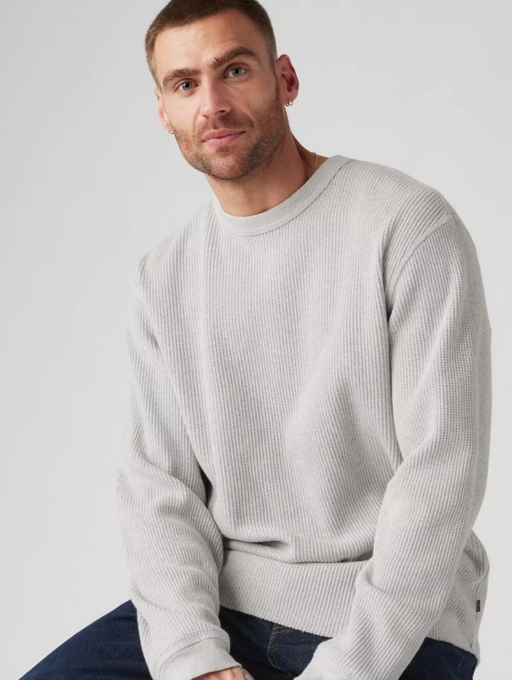 Men's Waffle Knit Long Sleeve Henley - Tan/White